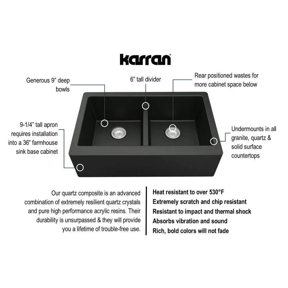 Farmhouse Apron Front Quartz Composite 34 in. Double Bowl Kitchen Sink in Black, photo 4 of 20