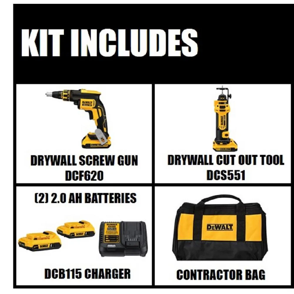 DEWALT 20-Volt MAX XR Lithium-Ion Cordless Drywall Screwgun/Cut-out Tool Combo Kit (2-Tool) with (2) Batteries 2Ah and Charger, photo 2 of 10