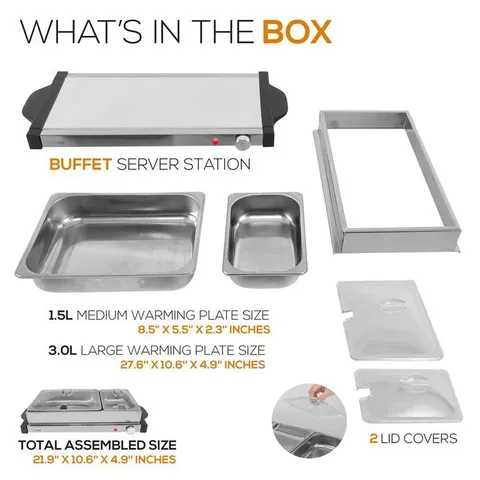 21.9 in. Stainless Steel Electric Food Warming Tray Buffet Server Hot Plate Food Warmer