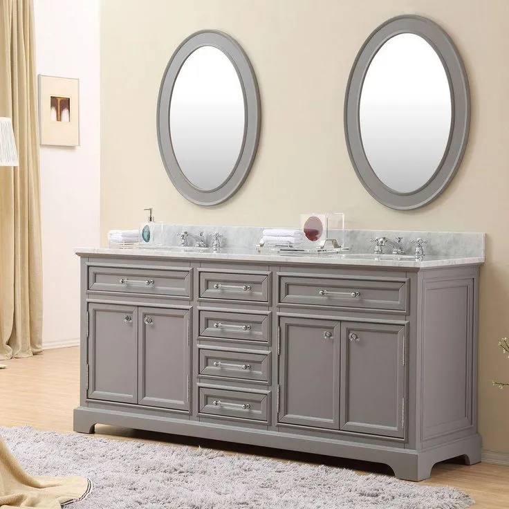 72 in. W x 21.5 in. D x 34 in. H Vanity in Cashmere Grey with Marble Vanity Top in Carrara White, photo 2 of 13