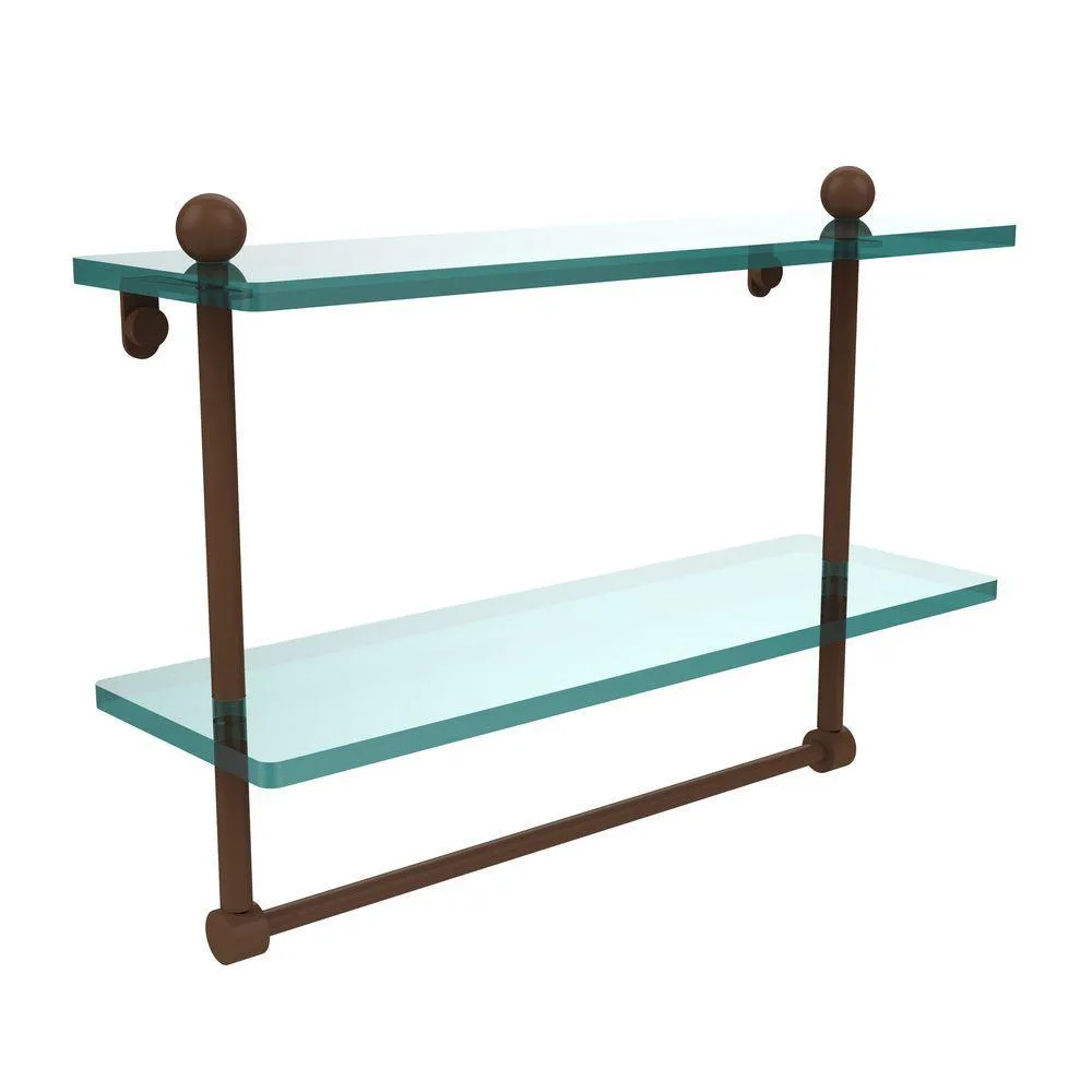 Allied Brass 16 in. L x 12 in. H x 5 in. W 2-Tier Clear Glass Bathroom Shelf with Towel Bar in Satin Nickel, photo 6 of 14