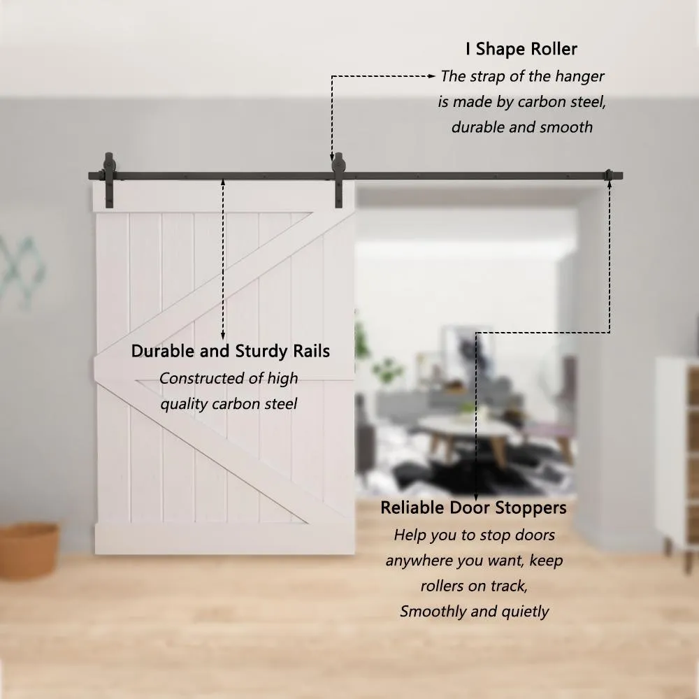 10 ft./120 in. Black Straight Strap Sliding Barn Door Track and Hardware Kit for Single Door with Floor Guide, photo 4 of 6