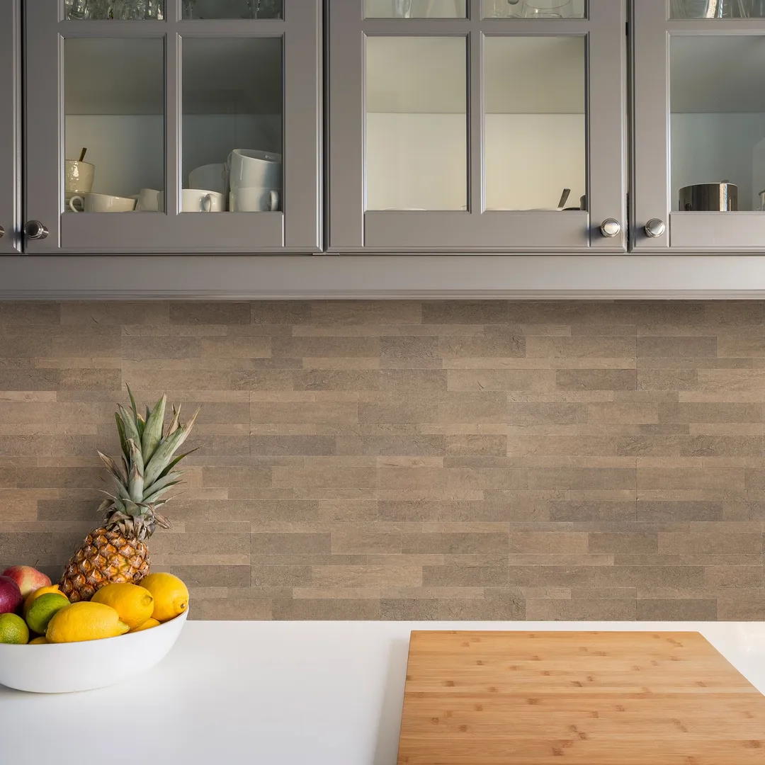 Achim Bolder Stone 6 in. x 24 in. Peel-and-Stick Vinyl Backsplash, Mocha – 6 Tiles/6 sq. ft., photo 4 of 6