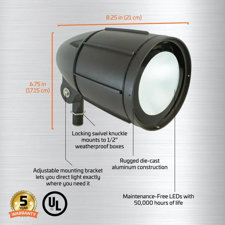 Newhouse Lighting 30-Watt Bronze Outdoor Integrated LED Landscape Weatherproof Bullet Flood Light with Adjustable Mounting Bracket, photo 3 of 7