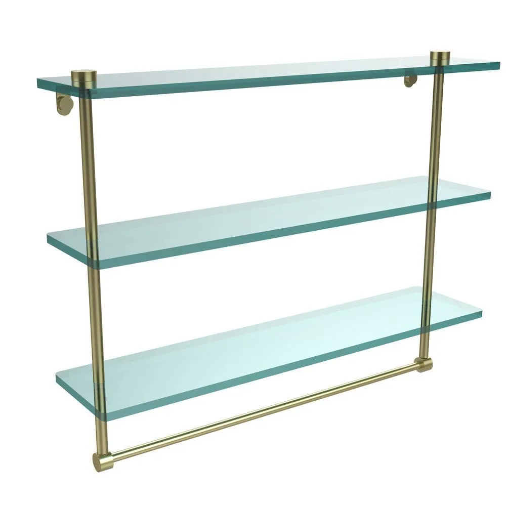 Allied Brass 22 in. L x 18 in. H x 5 in. W 3-Tier Clear Glass Bathroom Shelf with Towel Bar in Satin Chrome, photo 4 of 16