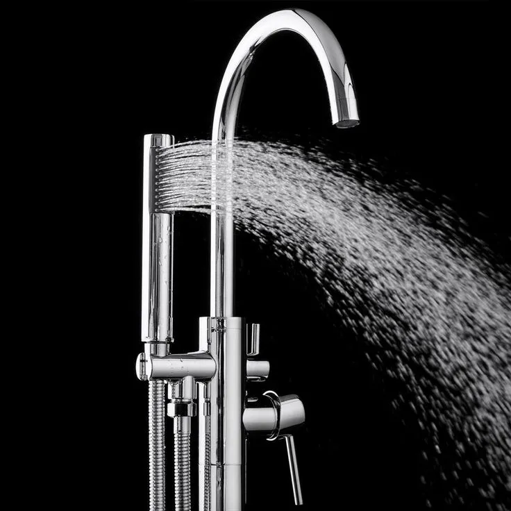 1-Handle Freestanding Floor Mount Roman Tub Faucet Bathtub Filler with Hand Shower in Chrome, photo 4 of 8