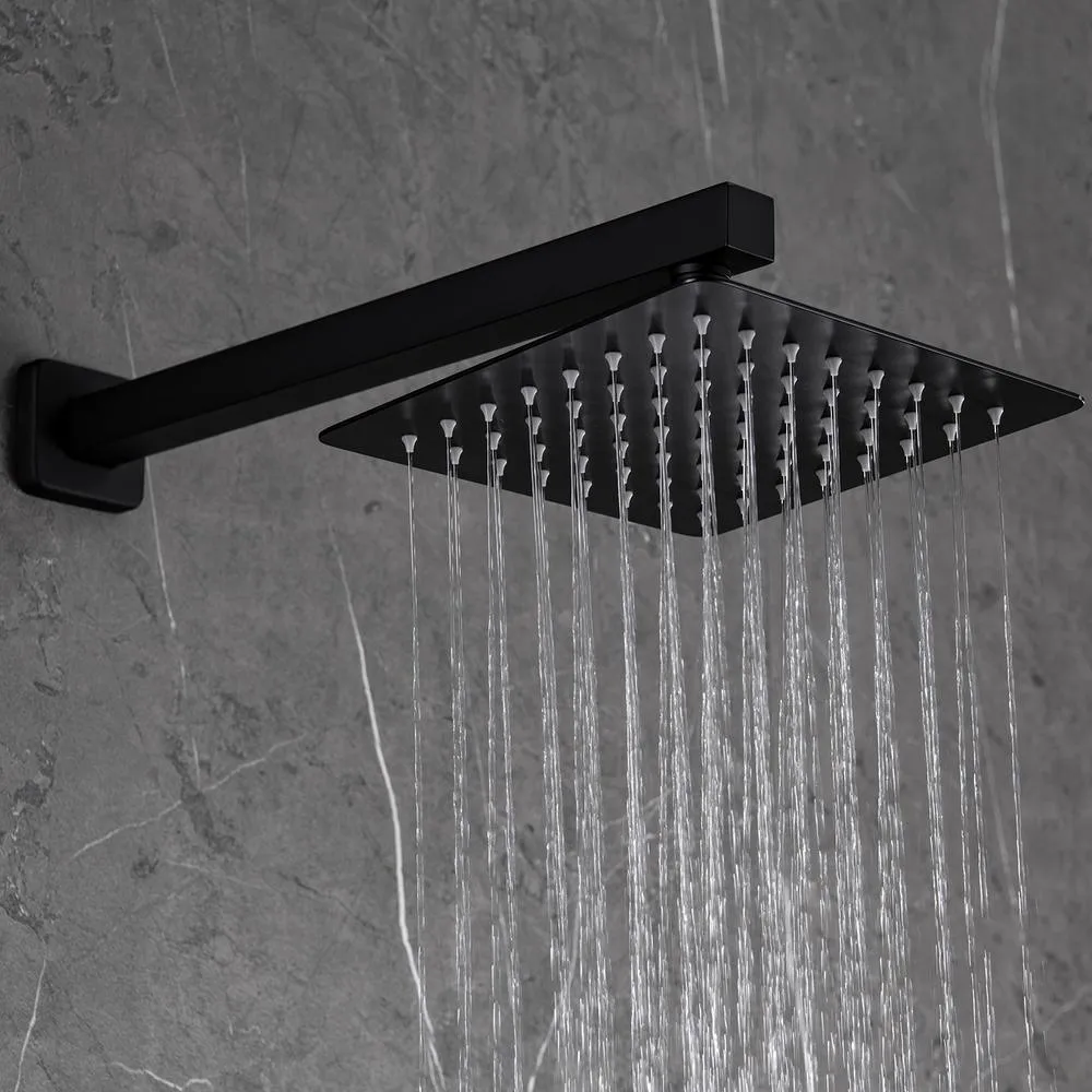 1-Spray Patterns with 1.5 GPM 10 in. Wall Mount Dual Shower Heads with Pressure Balance Valve in Matte Black, photo 4 of 8