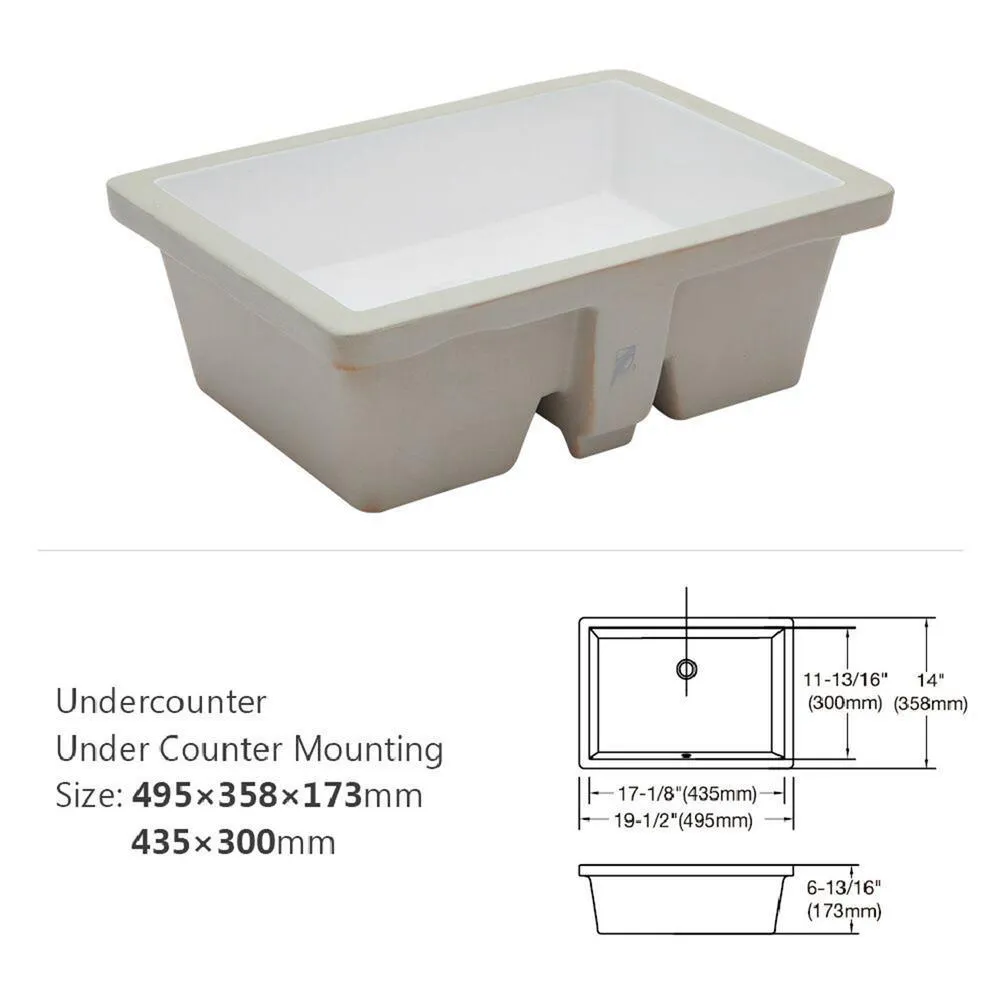 20 in. Undermount Rectangular Porcelain Ceramic Bathroom Sink in White with Overflow Drain, photo 8 of 9