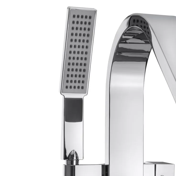 1-Handle Freestanding Floor Mount Roman Tub Faucet Bathtub Filler with Hand Shower in Chrome, photo 4 of 11