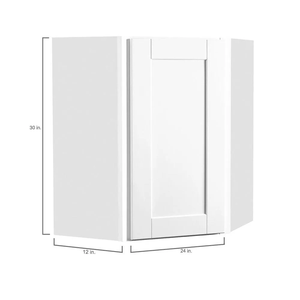 Shaker Assembled 24x30x12 in. Diagonal Corner Wall Kitchen Cabinet in Satin White, photo 7 of 25