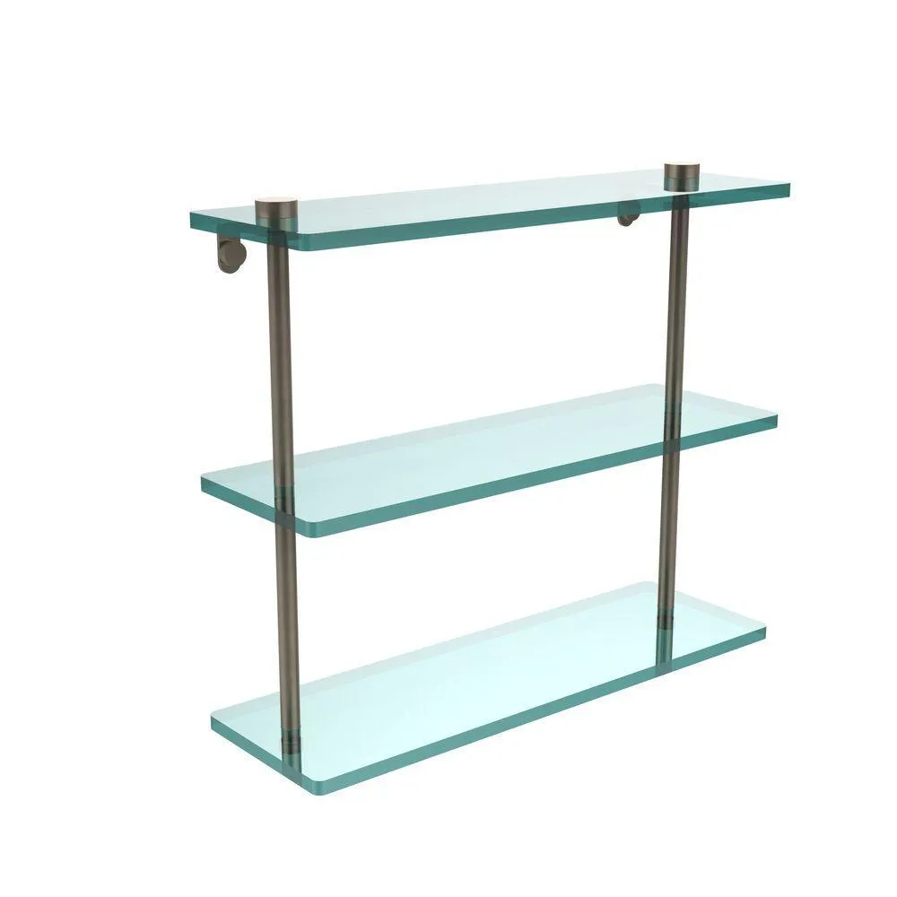 Allied Brass 16 in. L x 15 in. H x 5 in. W 3-Tier Clear Glass Bathroom Shelf in Satin Nickel, photo 13 of 13
