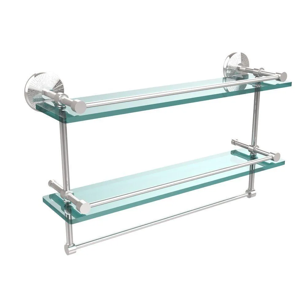 Allied Brass 22 in. L x 12 in. H x 5 in. W 2-Tier Clear Glass Bathroom Shelf with Towel Bar in Satin Nickel, photo 8 of 13