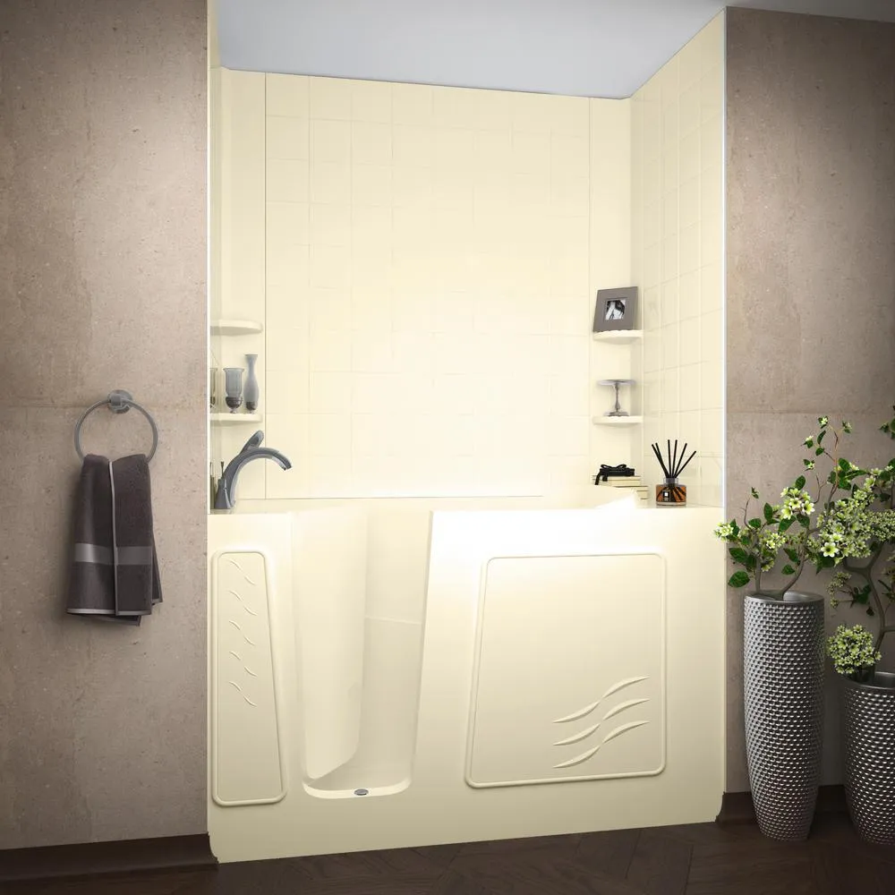 Rampart Nova Heated 5 ft. Walk-in Whirlpool Bathtub with 6 in. Tile Easy Up Adhesive Wall Surround in Biscuit, photo 13 of 33