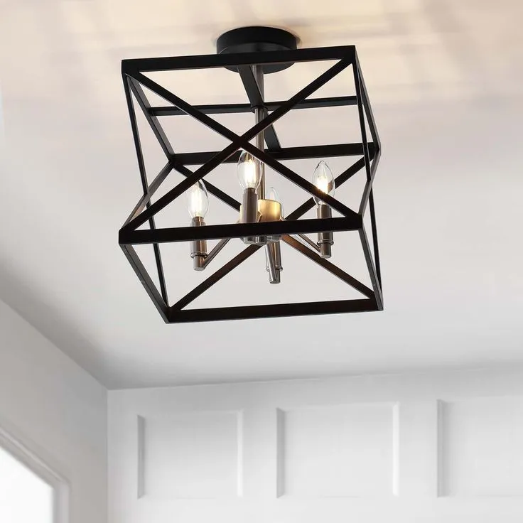 Safavieh Matias 13-in Black/Nickel Modern/Contemporary LED Semi-flush Mount Light, photo 4 of 4