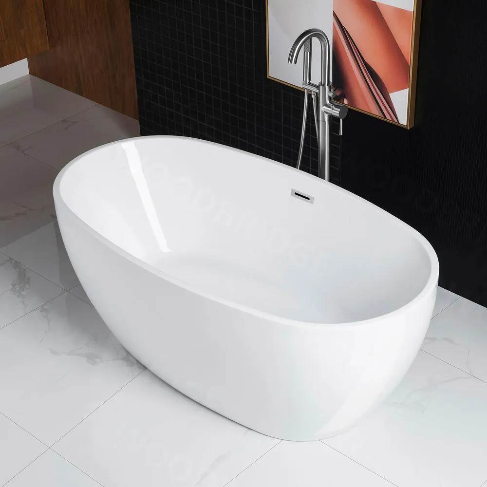 WOODBRIDGE Garfield 55 in. Acrylic Freestanding Double-Ended Soaking Bathtub with Drain and Overflow, White, photo 4 of 9