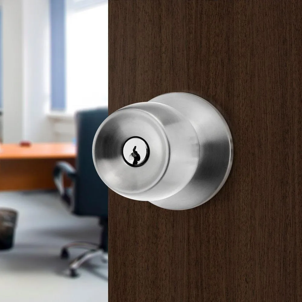 Malaga Keyed Entry Door Knob Lock Set in Satin Stainless Steel, photo 3 of 5
