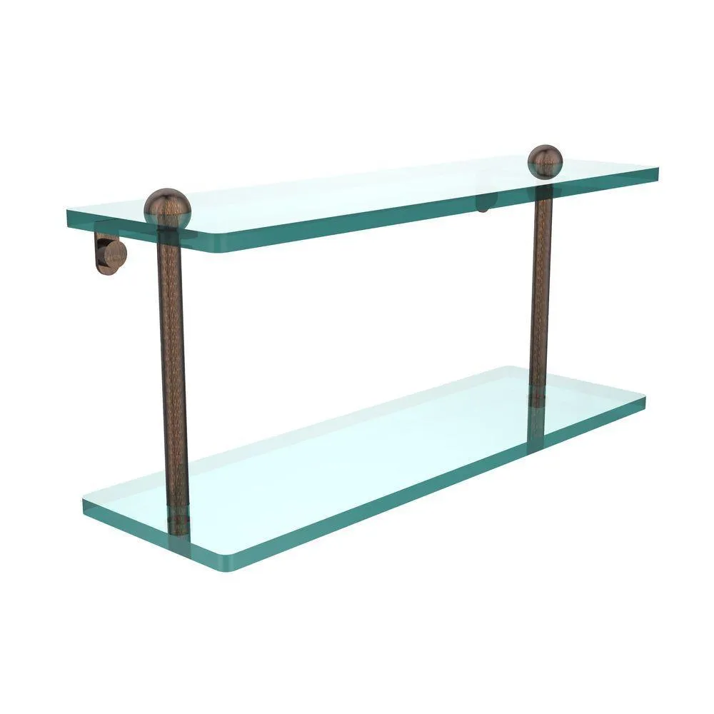 Allied Brass 16 in. L x 8 in. H x 5 in. W 2-Tier Clear Glass Bathroom Shelf in Polished Chrome, photo 4 of 14