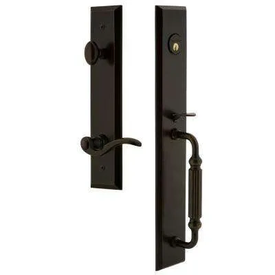 Visconti Single Cylinder Edged Bronze Door Handleset with Canova Interior