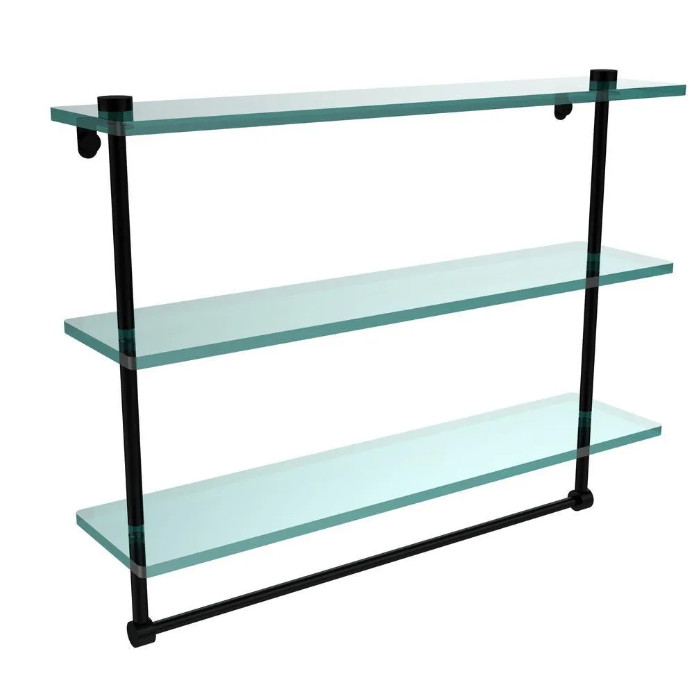 Allied Brass 22 in. L x 18 in. H x 5 in. W 3-Tier Clear Glass Bathroom Shelf with Towel Bar in Satin Chrome, photo 2 of 16
