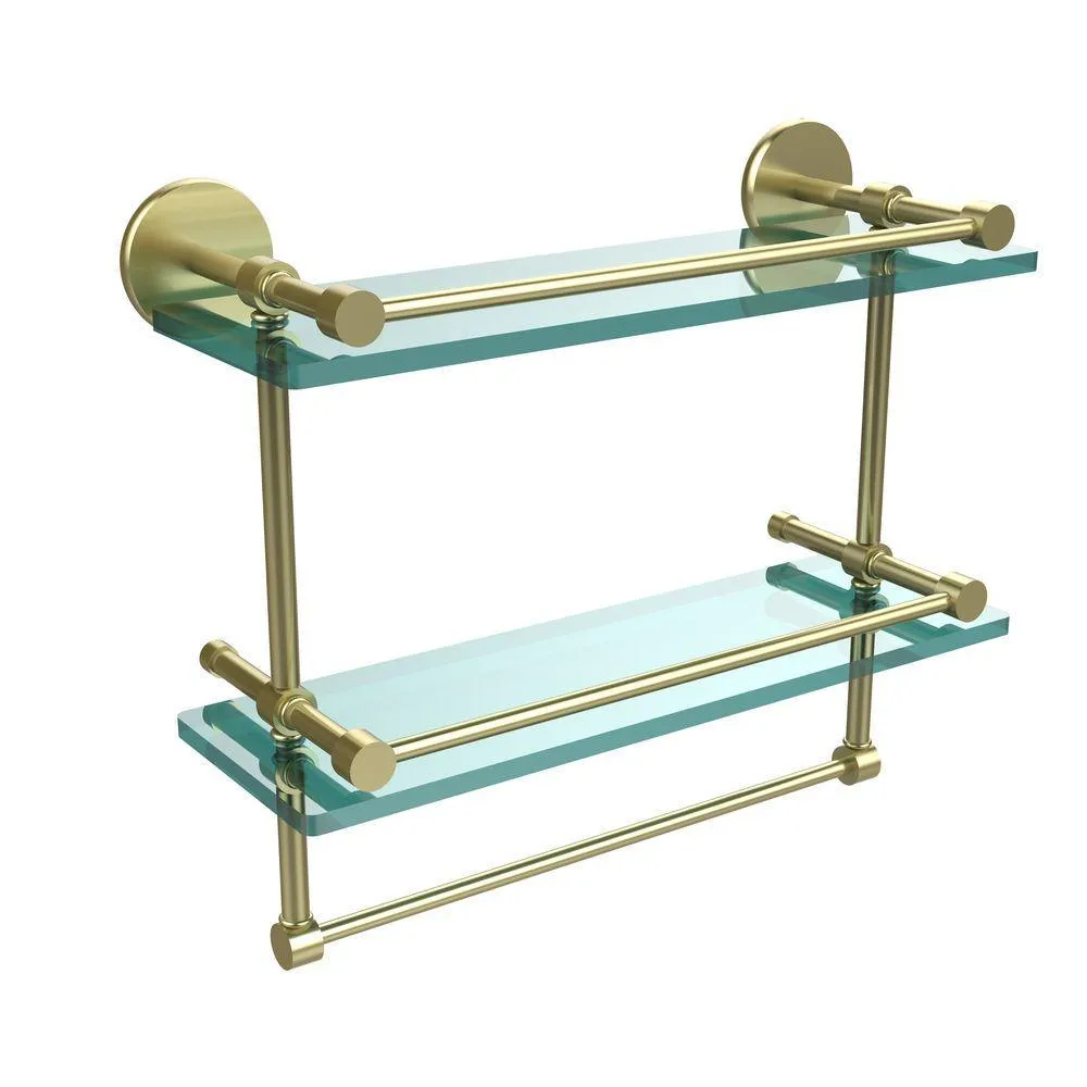 Allied Brass 16 in. L x 12 in. H x 5 in. W 2-Tier Gallery Clear Glass Bathroom Shelf with Towel Bar in Matte Black, photo 7 of 14