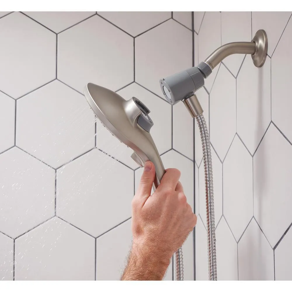 Attract with Magnetix 6-Spray 5.5 in. Single Wall Mount Handheld Adjustable Shower Head in Spot Resist Brushed Nickel, photo 3 of 6