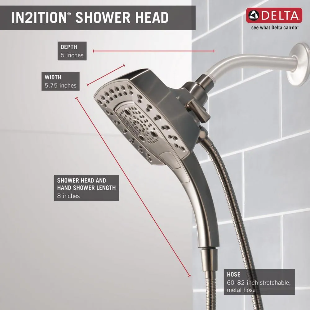 In2ition Two-in-One 5-Spray 5.8 in. Dual Wall Mount Fixed and Handheld Shower Head in Stainless, photo 3 of 17