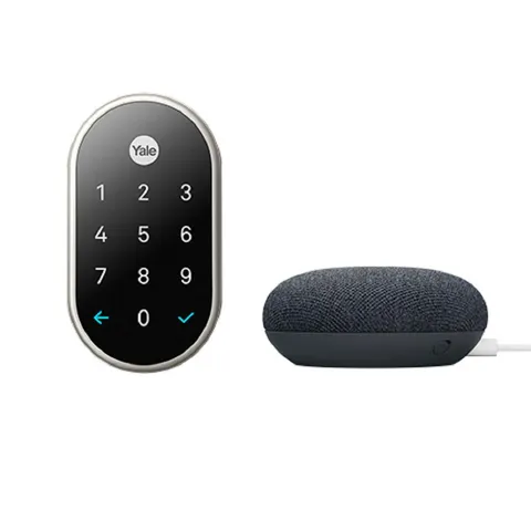 Nest x Yale Smart Lock Satin Nickel + Nest Mini