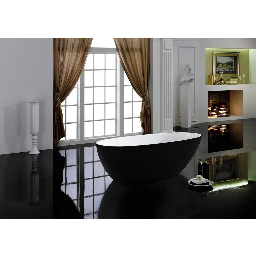 Layla 67 in. Acrylic Classic Flatbottom Non-Whirlpool Freestanding Oval Bathtub in Black Matte, photo 3 of 7