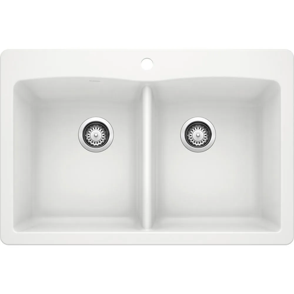 DIAMOND Dual-Mount Granite Composite 33 in. 1-Hole 50/50 Double Bowl Kitchen Sink in Anthracite, photo 8 of 11