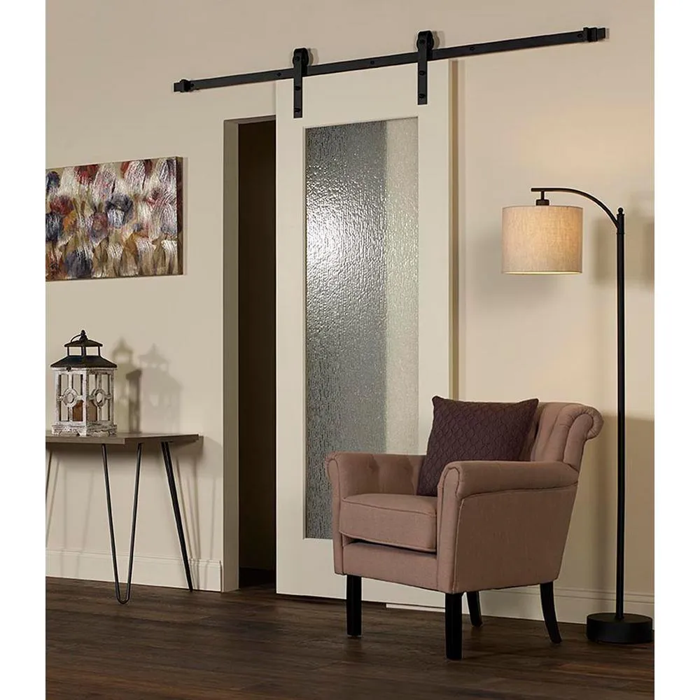 34 in. x 84 in. Timber Hill Rain Glass and Unfinished Pine Wood Sliding Barn Door Slab with Hardware Kit, photo 9 of 9
