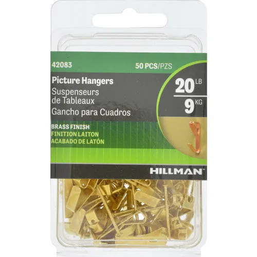 Hillman Brass-Plated Gold Conventional Picture Hangers, 20 lb Capacity, 50 Piece Pack, photo 2 of 5