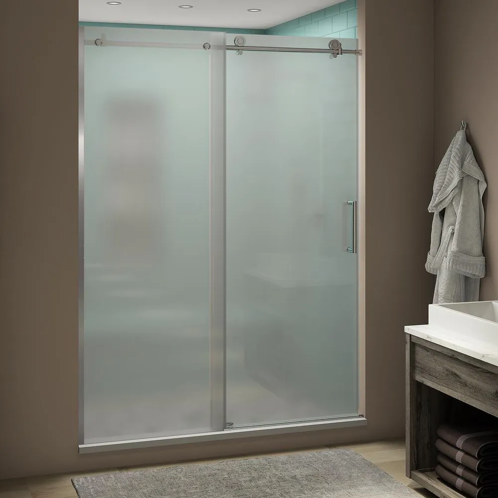 Coraline XL 60 - 64 in. x 80 in. Frameless Sliding Shower Door with Ultra-Bright Frosted Glass in Matte Black, photo 6 of 21