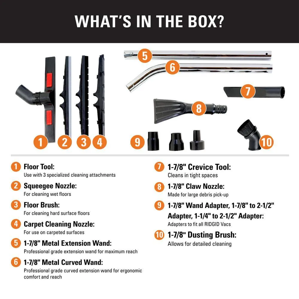 1-7/8 in. and 2-1/2 in. Heavy-Duty Cleaning Accessory Kit for RIDGID Wet/Dry Shop Vacuums, photo 2 of 11