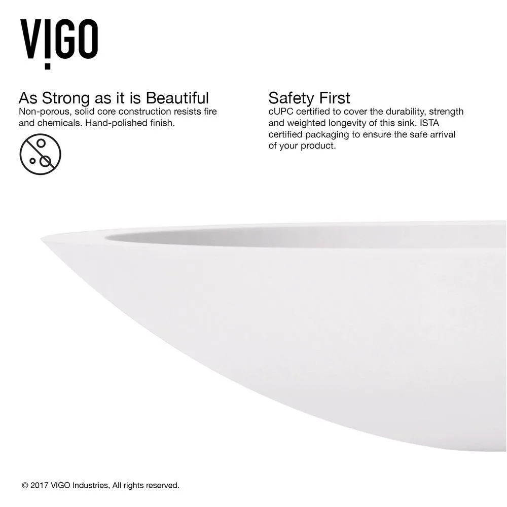 VIGO White Wisteria Matte Stone Vessel Bathroom Sink in White with Linus Vessel Faucet in Antique Rubbed Bronze, photo 5 of 14