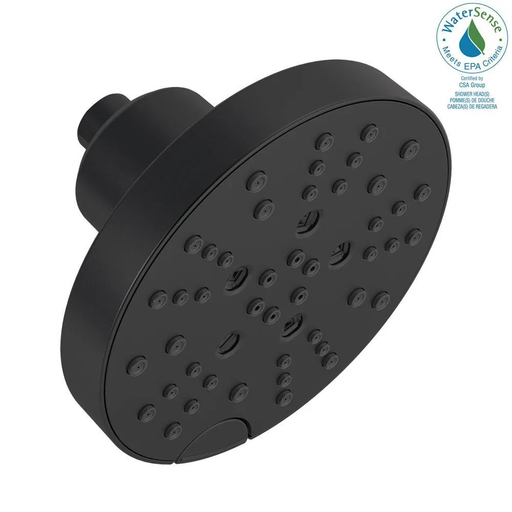 Pivotal 5-Spray 6 in. Single Wall Mount Fixed Rain H2Okinetic Shower Head in Matte Black, photo 12 of 17
