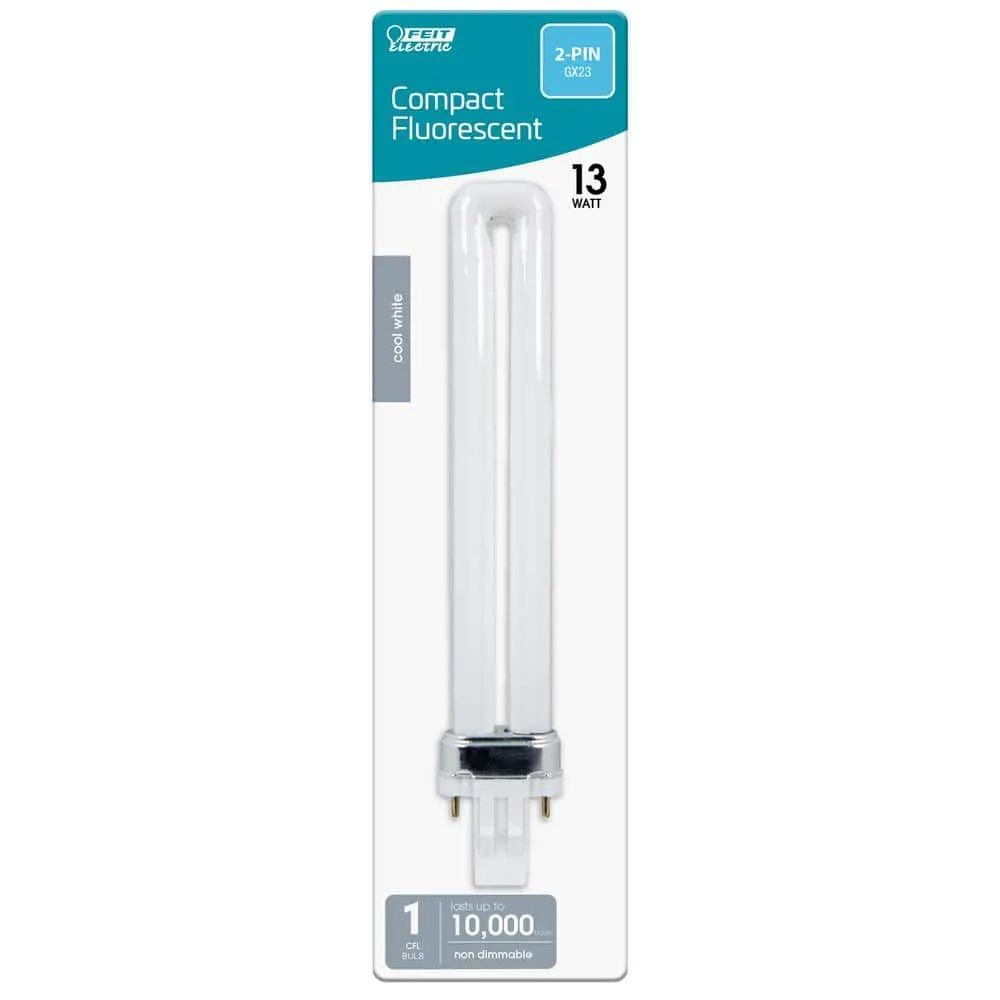 Feit Electric 13-Watt PL CFLNI Twin Tube, 2-Pin GX23 Base Compact Fluorescent Light Bulb, Cool White 4100K (1-Pack), photo 4 of 8