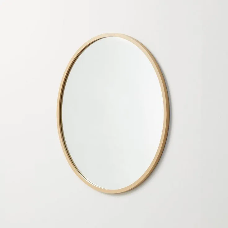 Better Bevel 30 in. x 30 in. Rubber Framed Round Bathroom Vanity Mirror in Matte Gold, photo 3 of 11