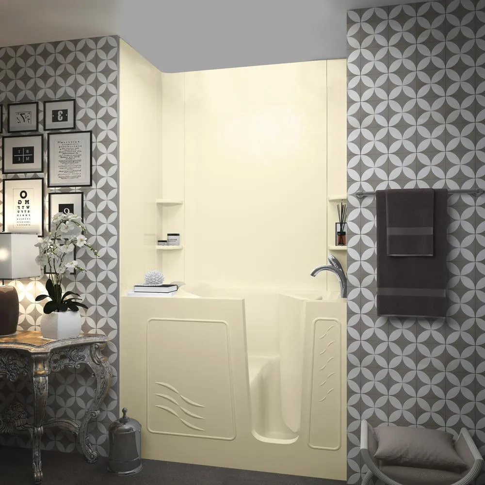 Rampart 4.5 ft. Walk-in Non-Whirlpool Bathtub with Easy Up Adhesive Wall Surround in Biscuit, photo 7 of 7