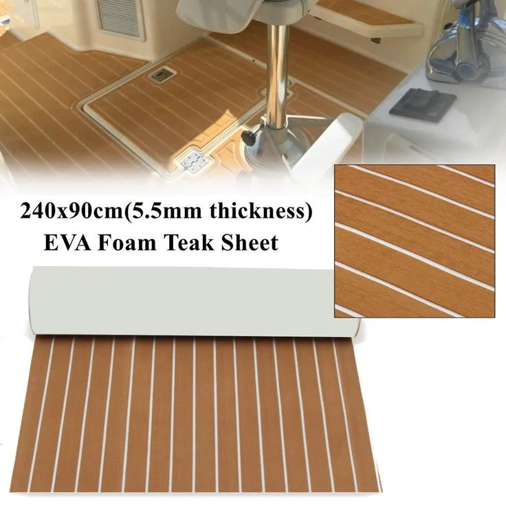 1Pcs 95'' x 35'' Marine Boat Sheet Teak Decking Boat Flooring Mats Yacht Flooring EVA Foam Floor Sheet Non-Skid Self-Adhesive Sea Deck , 5.5mm Thickness, photo 4 of 11
