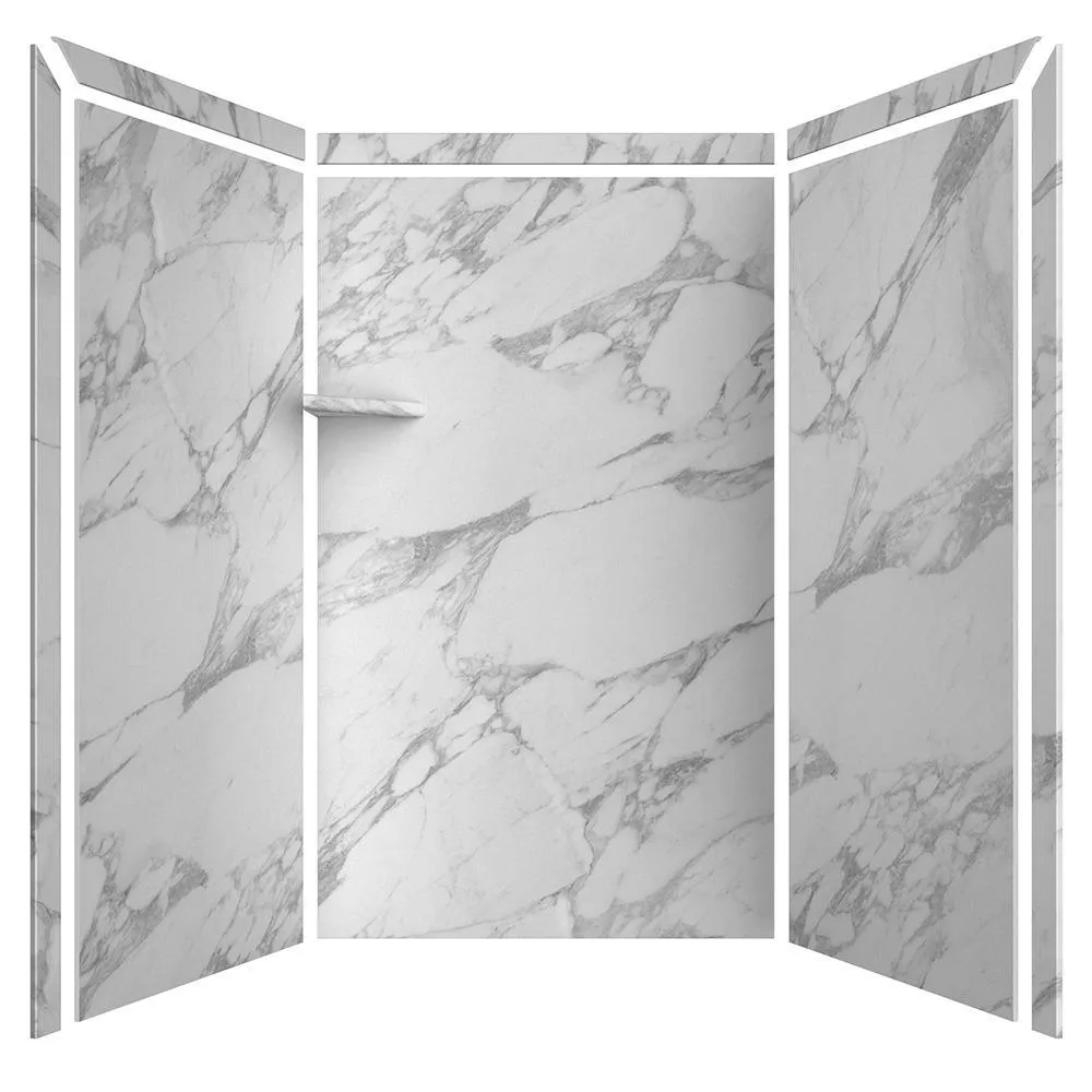 Elegance 36 in. x 48 in. x 80 in. 9-Piece Easy Up Adhesive Alcove Shower Wall Surround in Calacatta White, photo 4 of 24