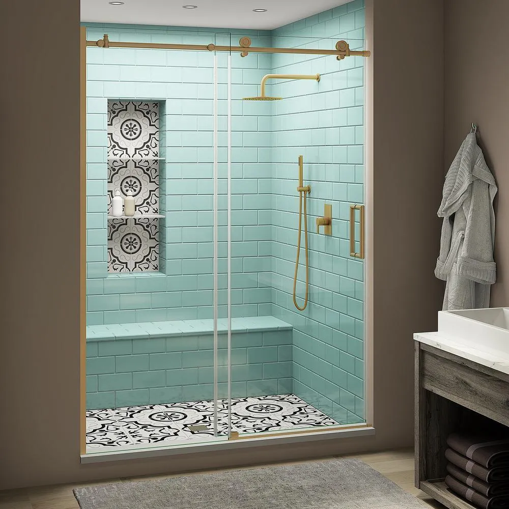 Coraline XL 60 - 64 in. x 80 in. Frameless Sliding Shower Door with Ultra-Bright Frosted Glass in Matte Black, photo 13 of 21