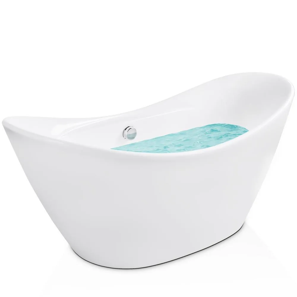 66.96 in. Acrylic Center Drain Oval Double Slipper Flatbottom Freestanding Bathtub in White, photo 5 of 9