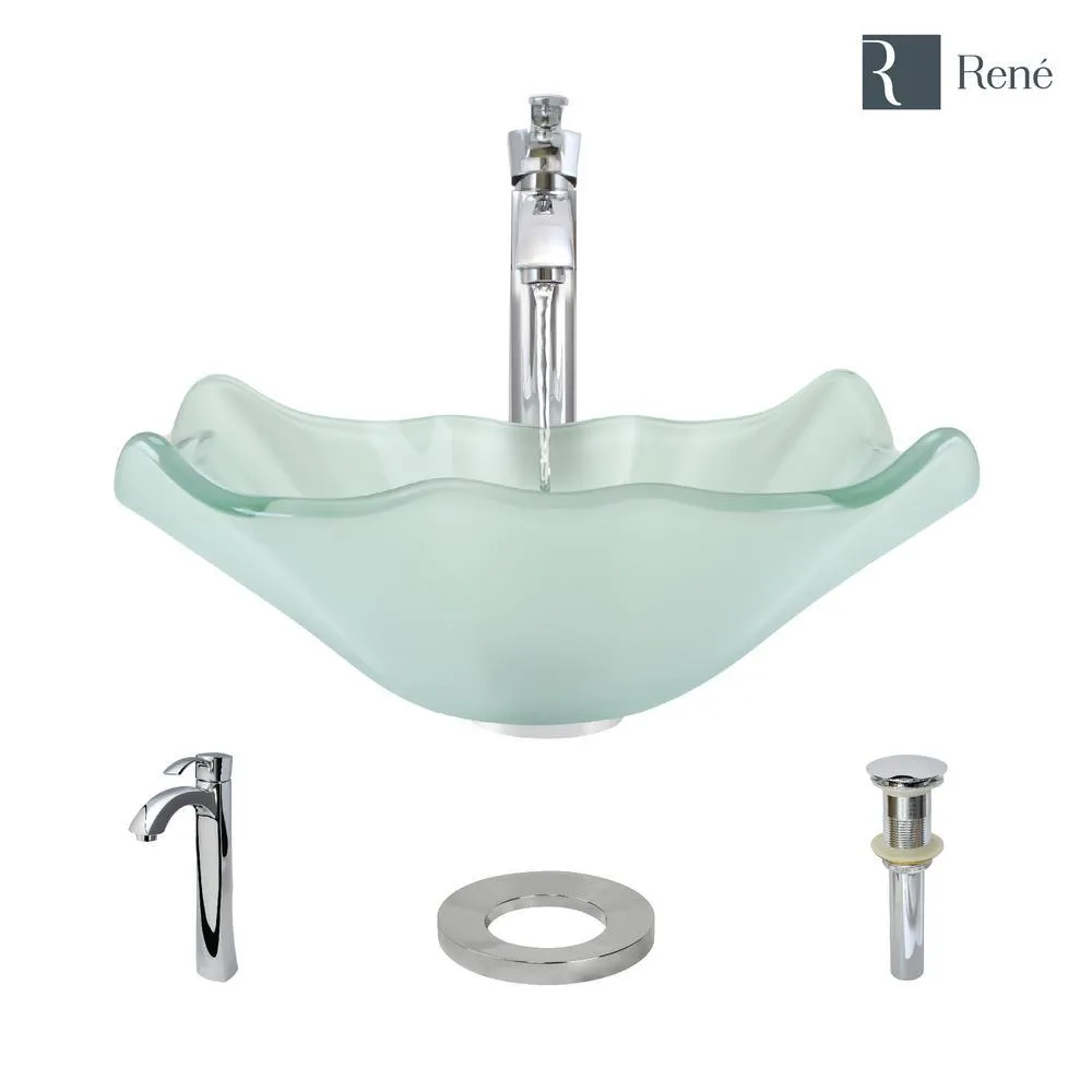 Glass Vessel Sink in Frosted with R9-7006 Faucet and Pop-Up Drain in Chrome, photo 3 of 14