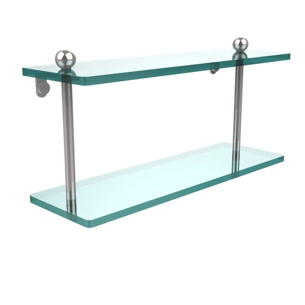 Allied Brass 16 in. L x 8 in. H x 5 in. W 2-Tier Clear Glass Bathroom Shelf in Satin Nickel, photo 5 of 14