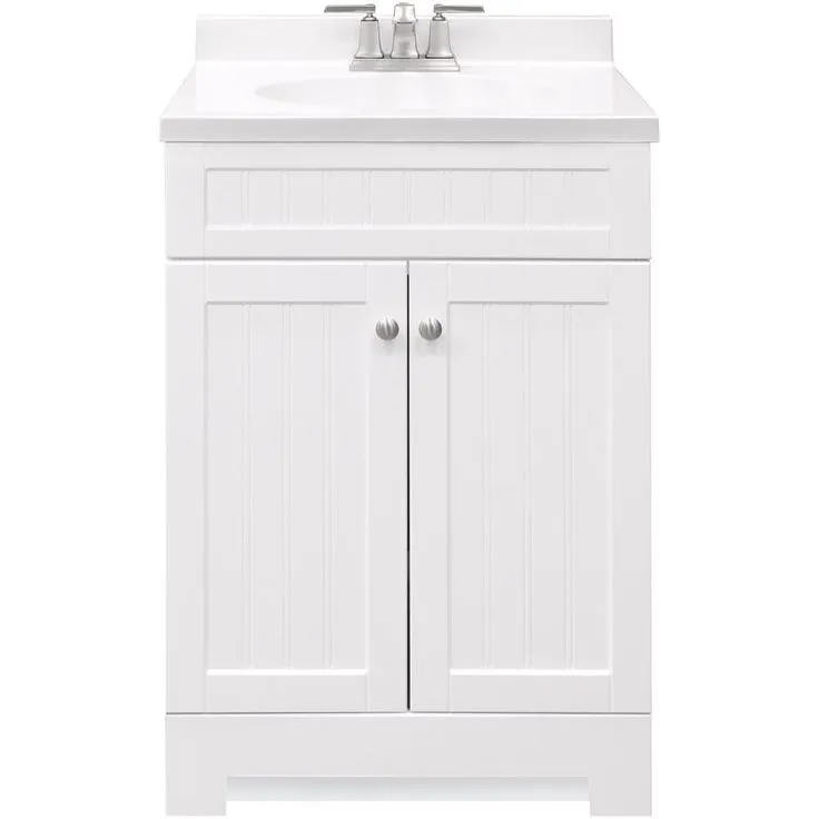 Style Selections Ellenbee 24-in White Single Sink Bathroom Vanity with White Cultured Marble Top, photo 3 of 9