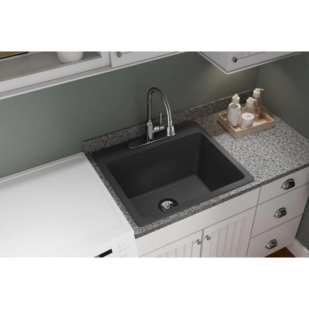 Quartz Classic Perfect Drain Drop-In 25 in. Laundry Sink in Gray, photo 2 of 6