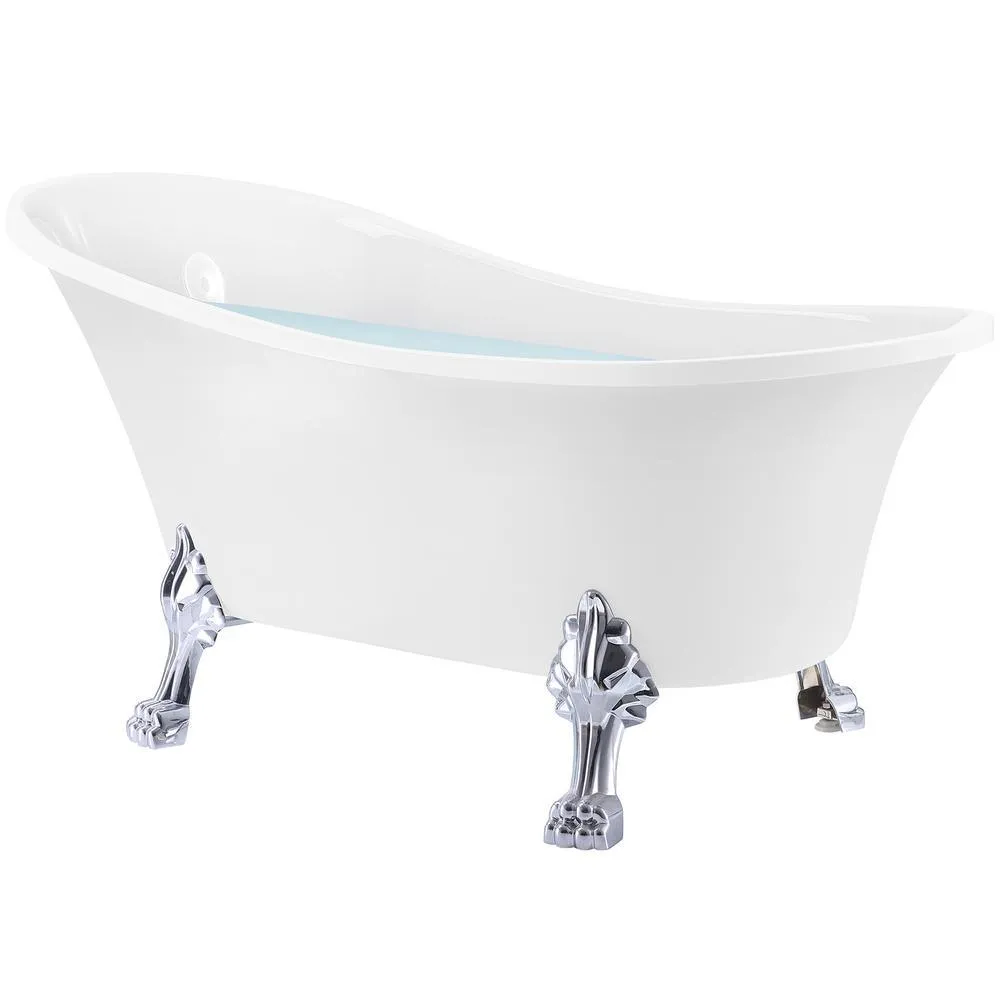 60 in. Fiberglass Single Slipper Clawfoot Non-Whirlpool Bathtub in Glossy White, photo 4 of 7