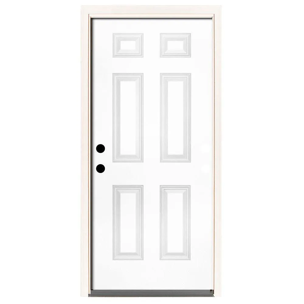 Steves & Sons 30 in. x 80 in. Premium 6-Panel Primed White Steel Prehung Front Door, Left-Hand Outswing, 4-9/16 in. Frame, photo 10 of 14