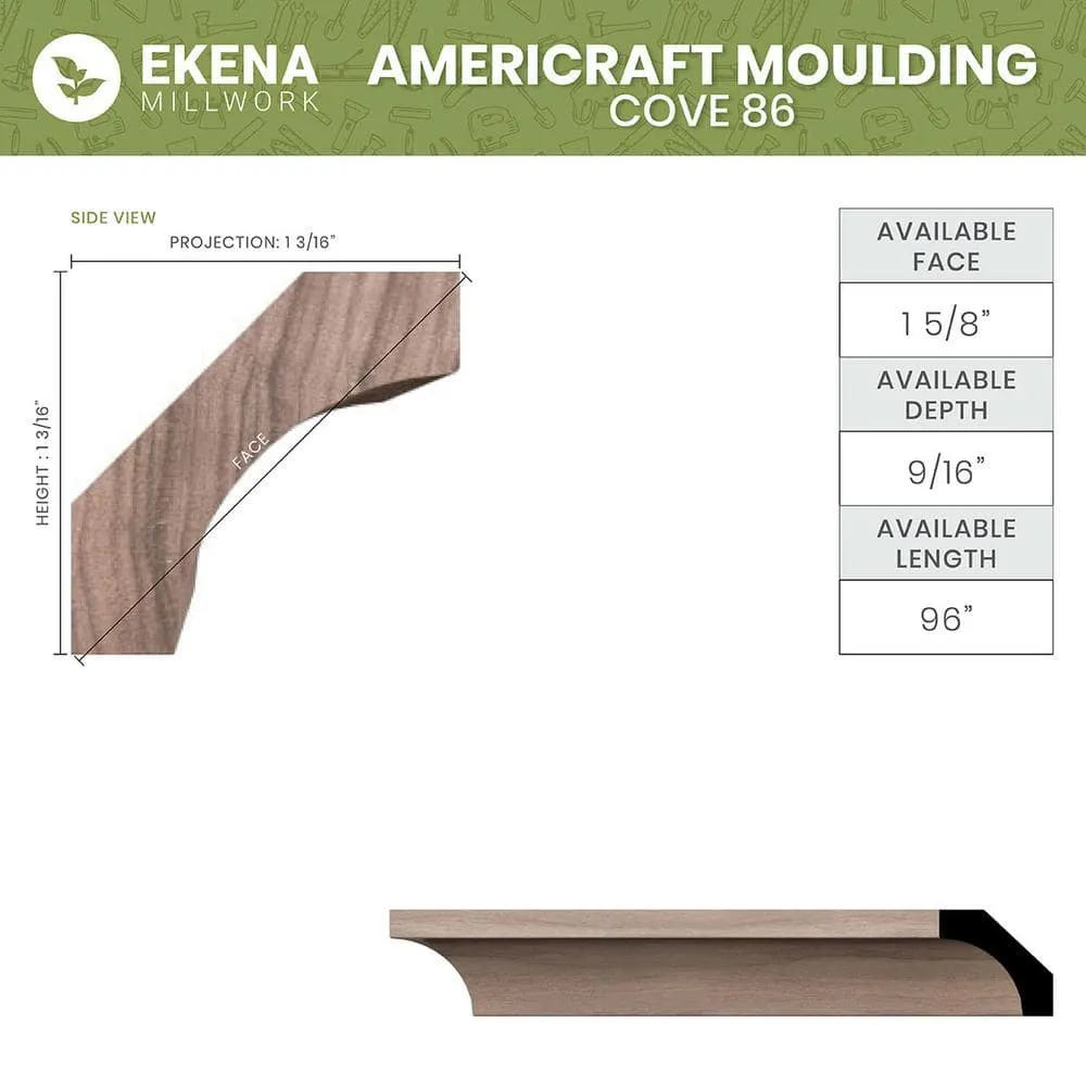 Ekena Millwork WM86 0.56 in. D x 1.63 in. W x 96 in. L Wood (Finger Joint Pine) Crown Molding, photo 2 of 13