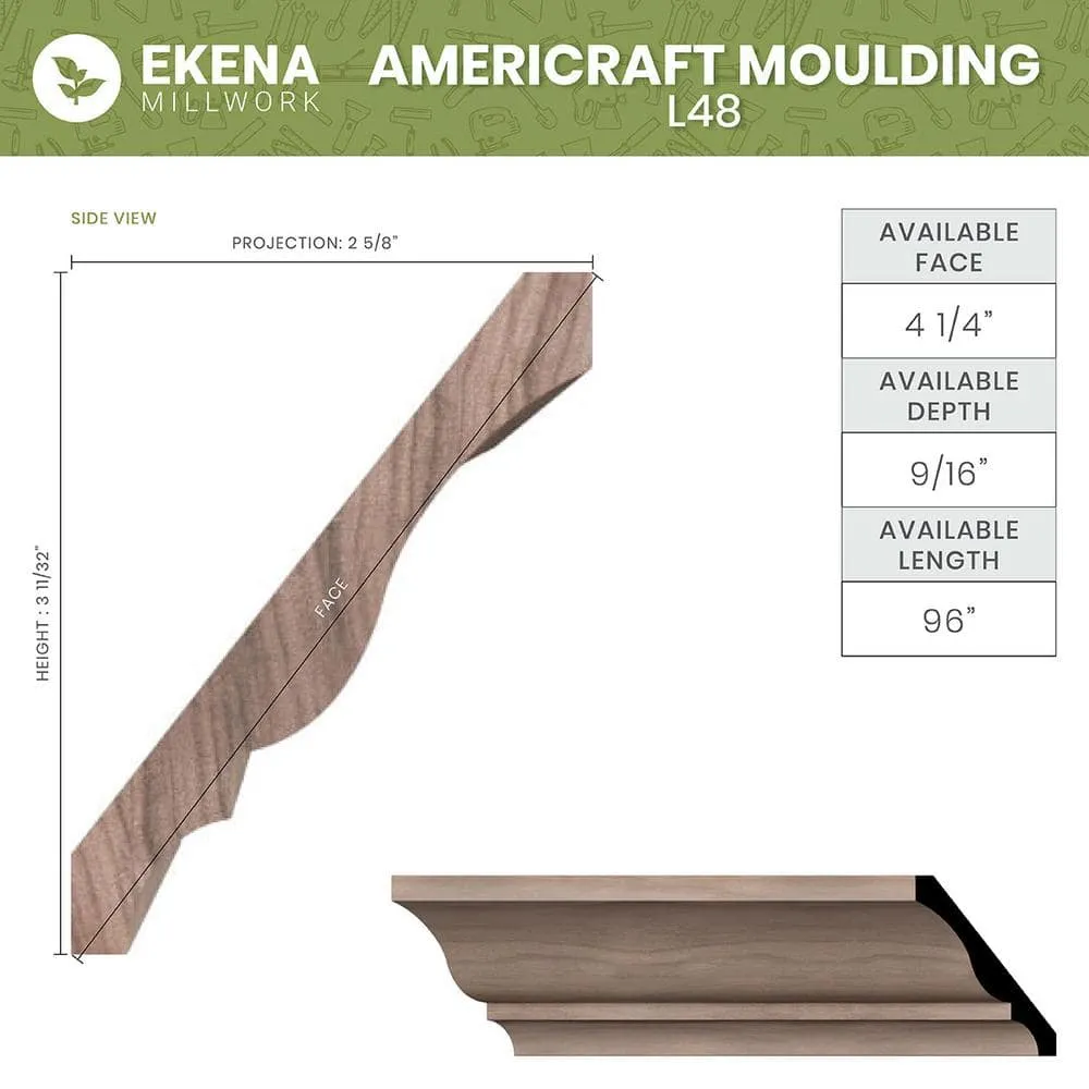 Ekena Millwork WM48 0.56 in. D x 4.25 in. W x 96 in. L Wood (Fingerjoint Pine) Crown Moulding, photo 2 of 13